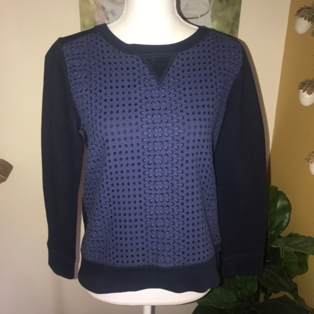 J.crew eyelet sweatshirt pullover navy size small